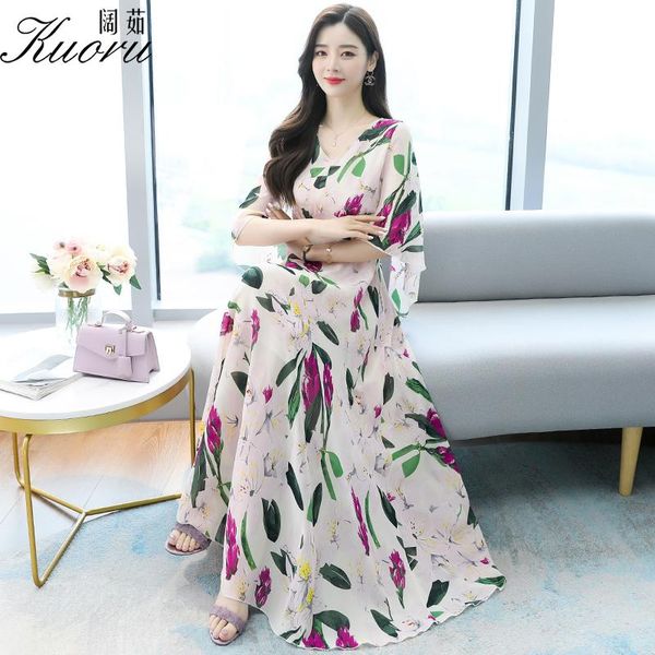 Kleid Abschlussball Abendkleider Maxi Floral Chiffon Bodycon Kleid Frauen Sommerrobe Langes schickes elegantes lässiges Boho Beach Rosa Green Vestidos