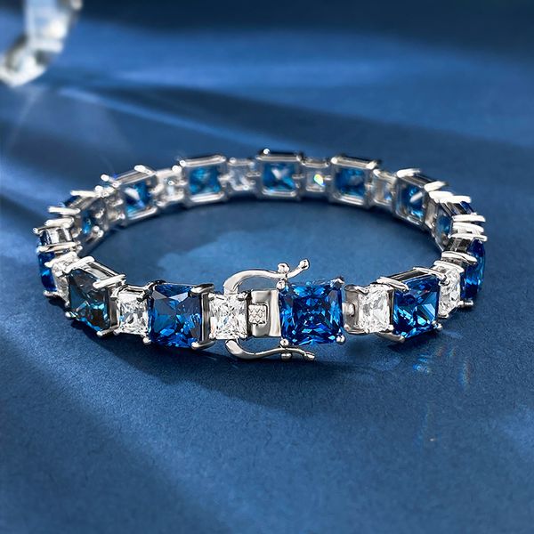 Bracciale rigido con diamanti zaffiro taglio principessa Braccialetti da sposa in argento sterling 100% reale 925 per gioielli da fidanzamento per uomo donna