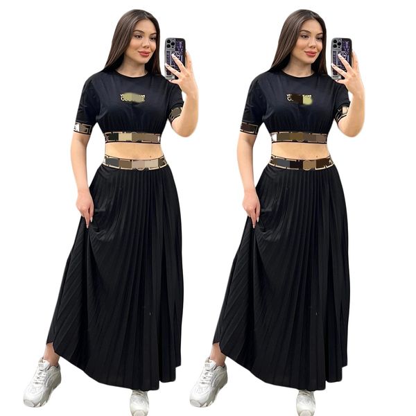 2023 vestido de duas peças feminino sexy top curto e saia plissada conjuntos 2 peças roupas frete grátis