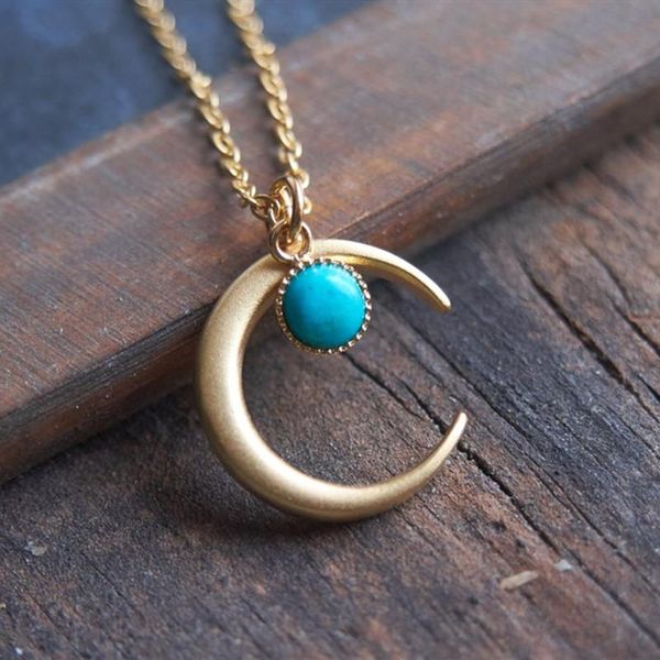 Collane con ciondolo Crescent Green Natural Stone Moon Collana Gioielli celesti Strega Gothic Choker Gift Women Girl Friends Commercio all'ingrosso