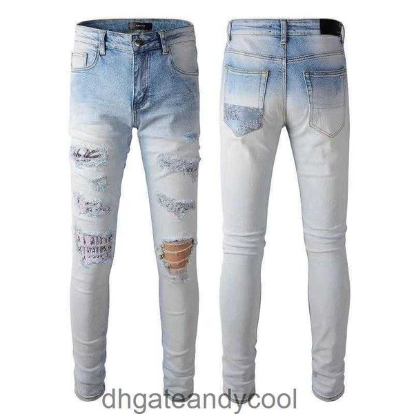 Neue Denim 2023 Amirres gewaschene Jeans Herbst Designer-Stil Hosen Mann hellblau Slim Fit Jeans Herrenmode High Street Hosen P6QP