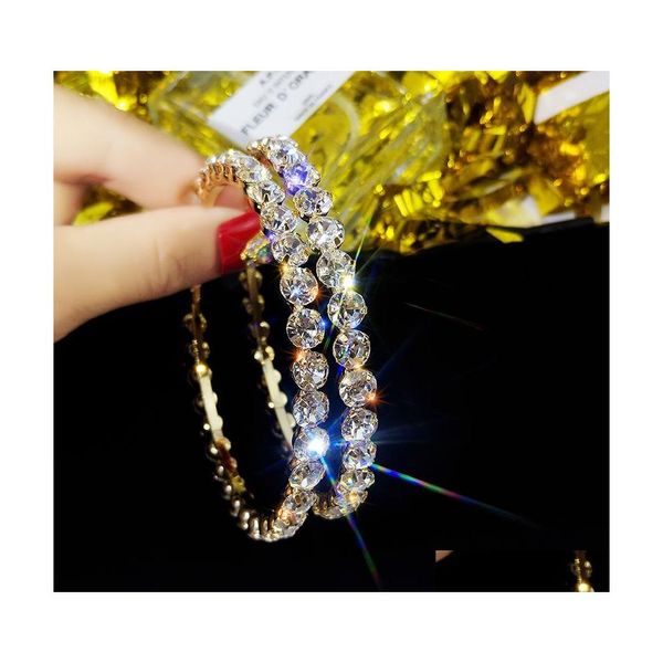 Orecchini a cerchio Huggie alla moda con orecchino a cerchio con strass Semplice anello color oro grande per gioielli da donna con consegna a goccia Dhph3