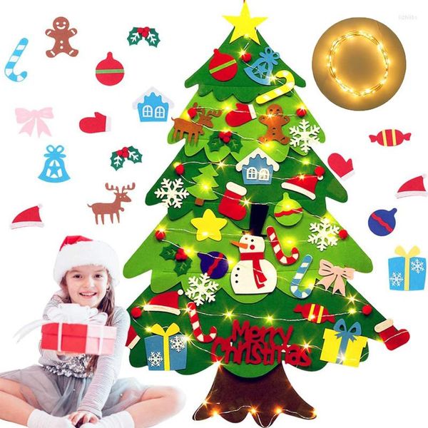 Decorações de Natal Diy Felt Tree Wall pendurada Decoração de Natal 32pcs Ornamentos destacáveis ​​com um ano de festa de festas de festas leves