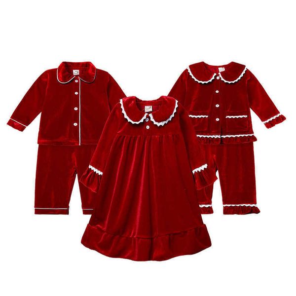 Completi coordinati per la famiglia Pigiama per bambini in velluto Pigiama natalizio rosso Set di abbigliamento per bambini Autunno Morbido Camera da letto Pigiama per bambina Pigiama per ragazzo Set G220519