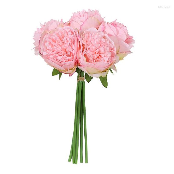Flores decorativas Pink Peony Flower Branch Artificial Silk Bouquet Casamento Dia dos Namorados Presente Home Garden Desktop Decoração