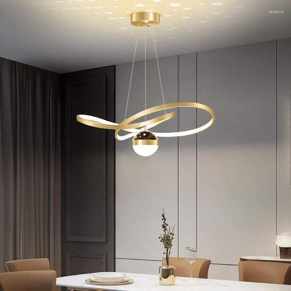 Candeliers 2023 Candelador LED moderno para sala de jantar de cozinha Lâmpadas de cozinha Controle remoto projeção de céu estrelado