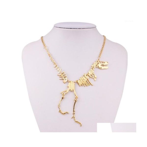 Anhänger Halsketten 2023 Modeschmuck Gothic Tyrannosaurus Skelett Dinosaurier Halskette Golden Silber Schwarz Kette Choker für Frauen1 Dro Dhtej