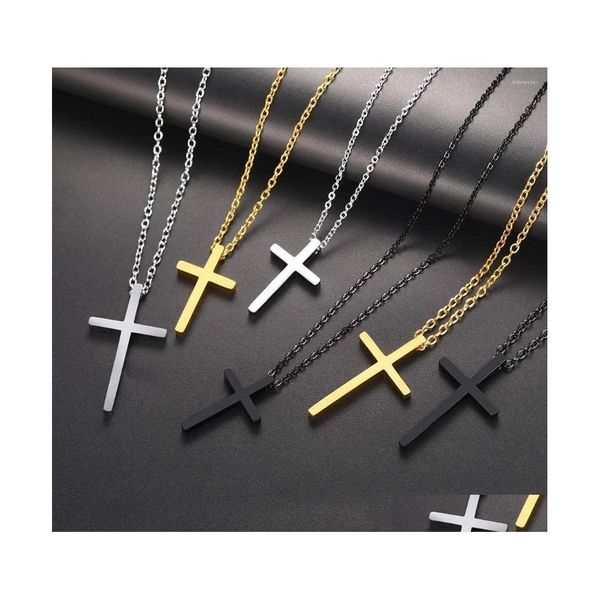 Подвесные ожерелья Richsteel Cross Crosslace Gold/Черное покрытие 316L из нержавеющей стали