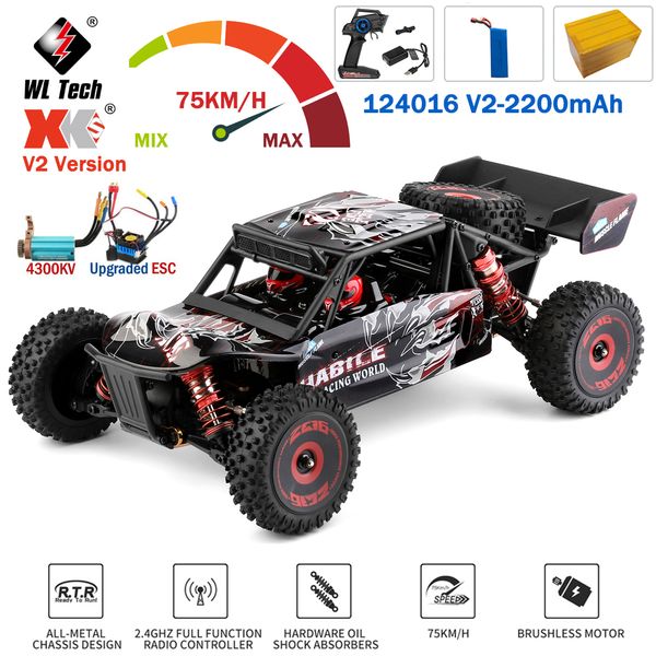 ElectricRC Car WLtoys 124016 V2 Camion senza spazzole 75KM 1/12 RC 2200mAh Elettrico ad alta velocità OffRoad Drift Giocattoli telecomandati per adulti 230518