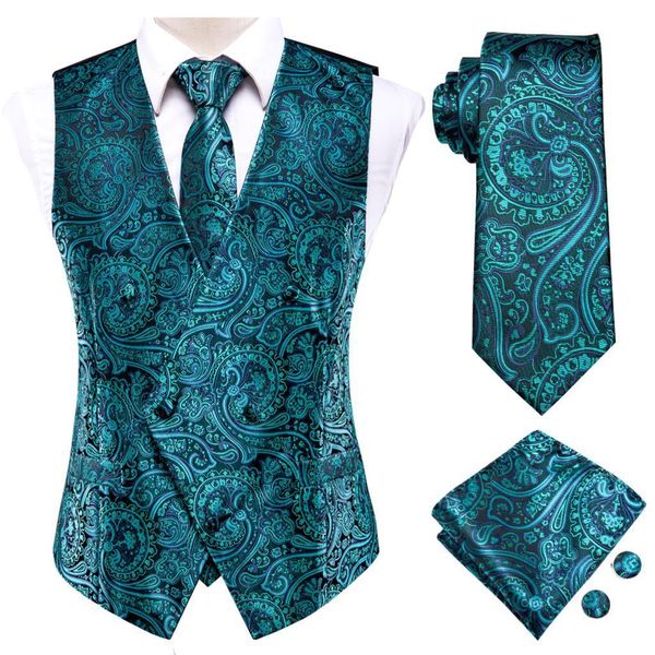 Coletes masculinos novatos 4pc Calha de colete Hanky ​​Bufflinks Silk Men