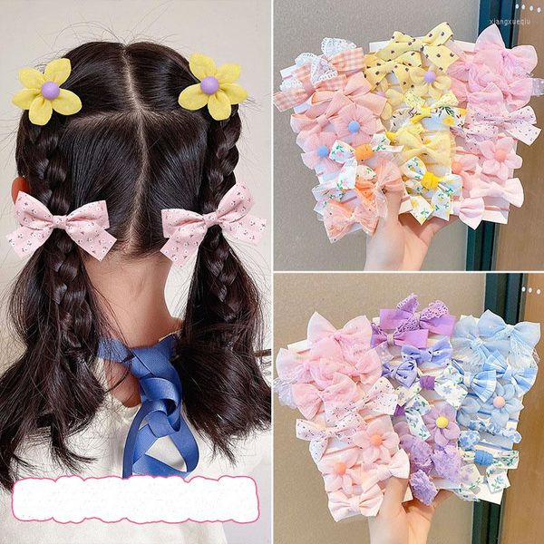 Accessori per capelli 10 pezzi moda ragazze nastro pizzo organza fiocco elastici in gomma bowknot corda anello cravatte ornamento per bambini