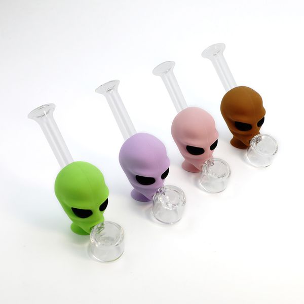 Cachimbos para fumar Forma alienígena YHSWE Corpo de silicone com boca de vidro Cachimbo de mão Bubbler Tabaco Cig