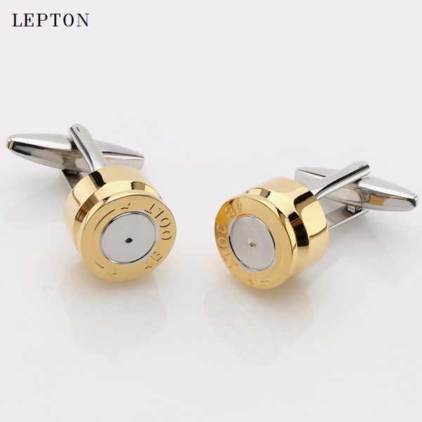 Links de manguito de bala de cor dourada para homens de alta qualidade lepton cobre metal estilo bala de camisa de camisa links reclama gemelos