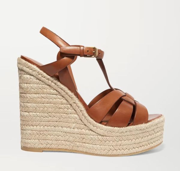 Sandali da donna firmati con tacco alto Sandali con zeppa espadrillas in pelle intrecciata Tribute zeppe in pelle di vitello con tacco open toe pompe pop estive 35-43