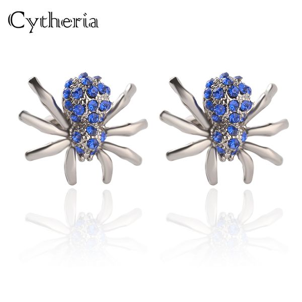 Spinnenmanschettenknopf coole Männer Frauen blau besetzte Spinnenmanschettenknöpfe Set White Clean Crystal Spiders Manschettenknopf Insekt Hochzeit Manschette