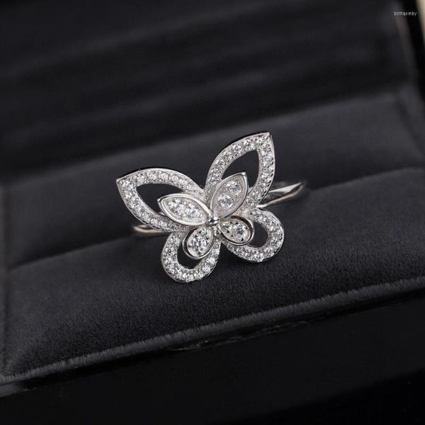 Cluster Rings Brand Pure 925 Sterling Silver Jewelry Butterfly Diamond Wedding Engagement Ring Luxury