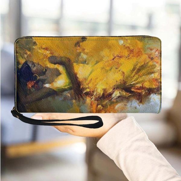 Portafogli 3D Vintage Pittura a olio Designer Portafoglio con cerniera lunga Porta biglietti da visita portatile di alta qualità Borsa per lo shopping all'aperto per il tempo libero