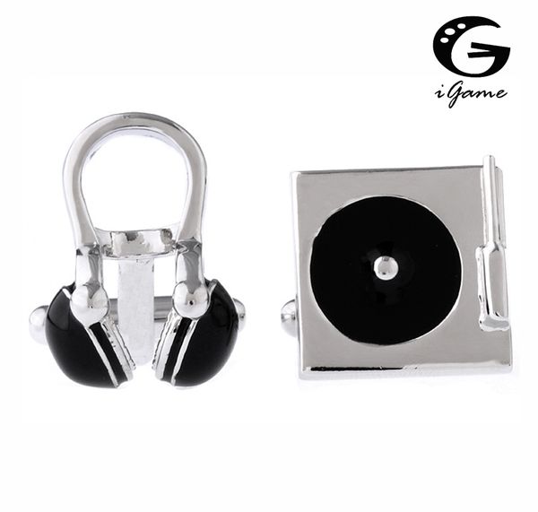IGAME Factory Preço de DJ de varejo conjunto CUFF Links Moda Brass Material Música Design de fone de ouvido Frete grátis