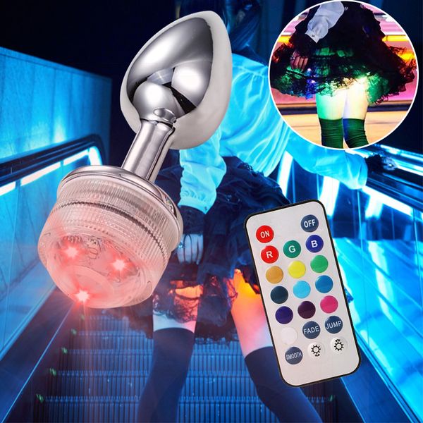 Toys adultos de controle remoto sem fio Metal Luminous Anal Plug Prostate Massage Butt com LED Tail Sex Toy Products For Women 230519