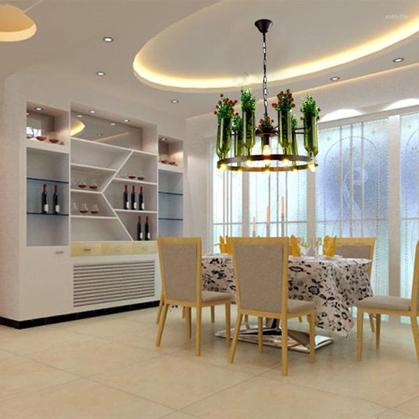 Pendelleuchten Schmiedeeisen Retro Industrie E27 Glasflasche Künstliche Pflanzen Dekoration Lichter für Wohnzimmer Restaurant Bar Café