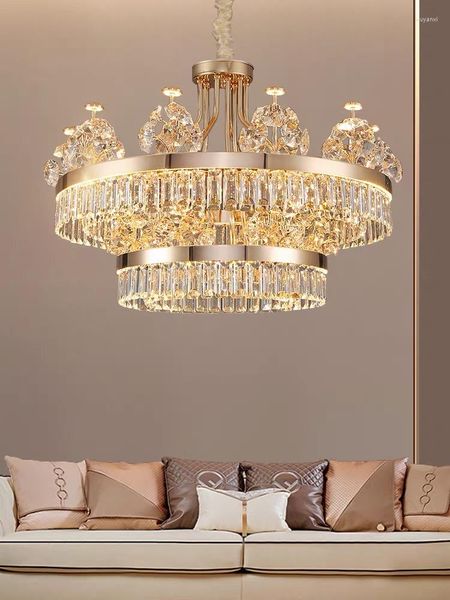 Lâmpadas pendentes de luxo moderno Villa duplex Building Crystal Teto Chandeliers para sala de estar 2023 Designer Decoração de decoração Lighture