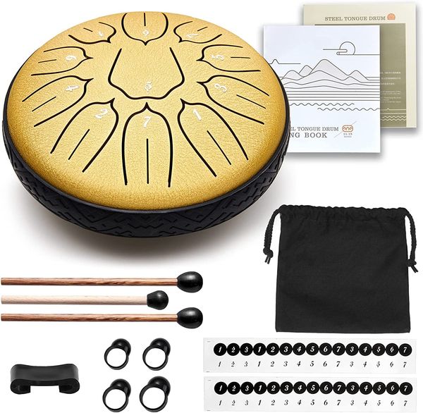 Tambor de língua de aço 6 polegadas 11 notas D-key tambourine pequeno instrumento de percussão com bolsa adequada para crianças meditação adulta som único som exclusivo