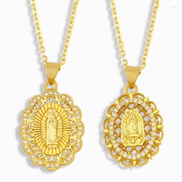 Colares pendentes Colar de Virgem Maria Virgem para mulheres Palhadas de jóias religiosas de cobre Gold Goldes Virgen de Guadalupe NKEV17
