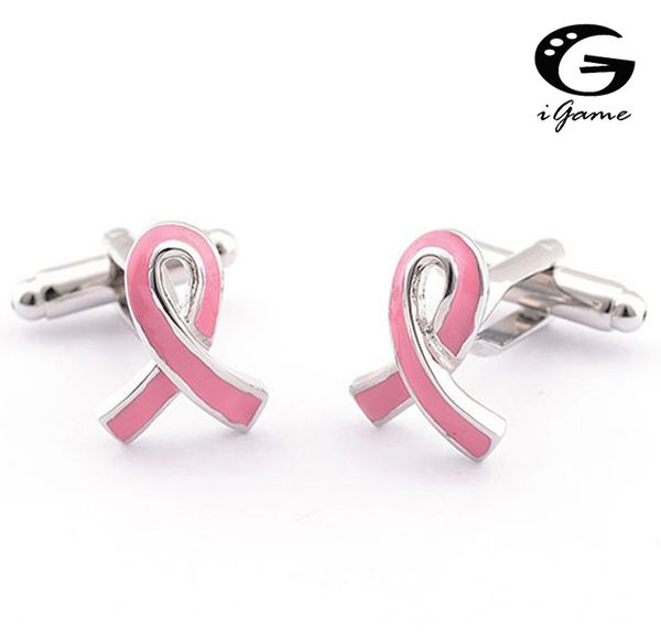 iGame prezzo di fabbrica vendita al dettaglio uomini francesi regali gemelli moda rame materiale rosa nastro design gemelli spedizione gratuita