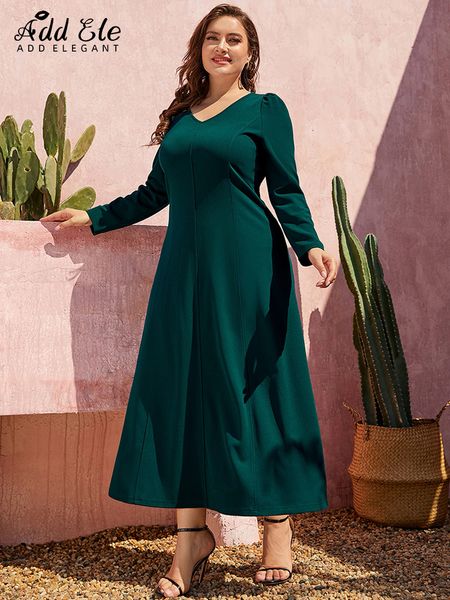 Kleider in Übergröße Fügen Sie ein elegantes Kleid in Übergröße für Damen im Herbst mit Plissee-Design hinzu, lässig, sanfter V-Ausschnitt, stilvoll, lange Ärmel, lockere Kleidung, B1089 230519