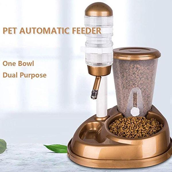 Alimentação 2 em 1 Pet Cat Dog Automático alimentador com tigelas de comida de grande capacidade de água e dispensador de garrafas de água para gatos de cachorro