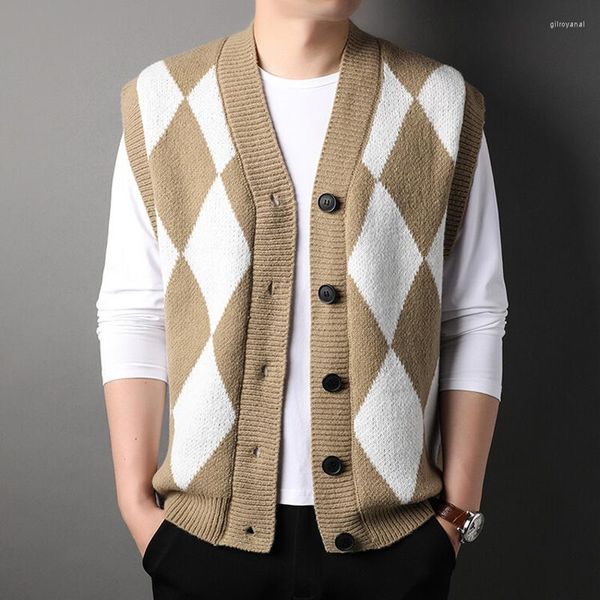 Gilet da uomo Gilet da uomo Bottoni in maglia Piumino senza maniche Cardigan Giacca Plus Size 100kg 4XL Scollo a V Stile Casual