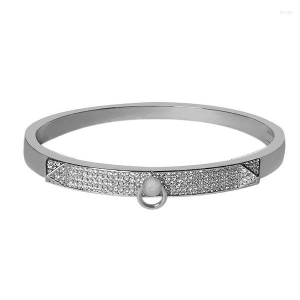 Braccialetto Cerchio Bocca Quadrato Scudo Braccialetto Micro intarsiato Gioielli in pietra Braccialetti di personalità delle donne all'ingrosso Braccialetti di fascino Cristallo