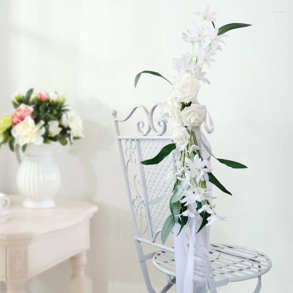 Fiori decorativi Matrimonio Indietro Decorazione floreale Francese PE bianco Rosa Layout di scena all'aperto Artificiale