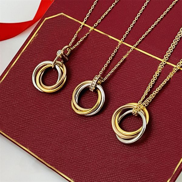 Klassische Designer-Kettenkette mit drei Ringen, Halskette, Silber, Roségold, Schlüsselbein-Halskette, Schmuck, einfache Luxus-Anhänger, Titan-Kettenschmuck, Geschenk