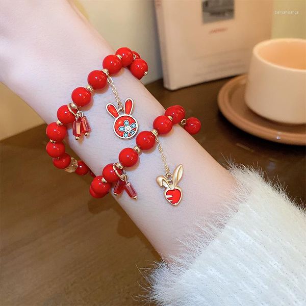 Strand Bracelete de contas vermelhas do ano chinês para mulheres Meninas Moda Cristal Animal Lucky Blessing Presente Jóias Bijou femme