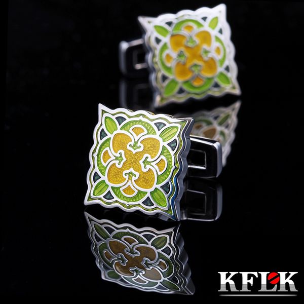 Jewelry KFLK Французская рубашка запонка для мужской бренд зеленая эмалевая манжетная кнопка