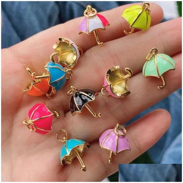 Colares pendentes 10pcs 2022 Design Tiny Gold Plated Colorf Candy Umbrella Drop Oil Charms Colar para jóias que fazem entrega penda dhspf