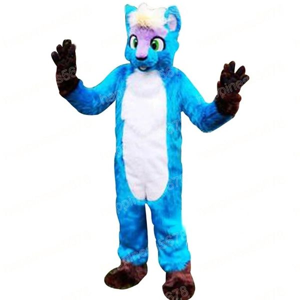 Simulação Blue Husky Fox Dog Mascot Costumes unissex desenho animado traje de caráter terno de halloween adultos Tamanho da festa de aniversário Vestido de festival ao ar livre