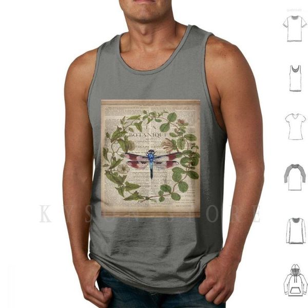 Tanques masculinos Tops de folhas modernas Arte botânica Vintage French Dragonfly Vest Cotton Instect