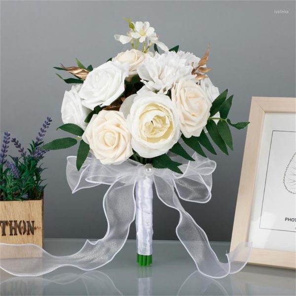 Fiori decorativi Bouquet da sposa da sposa Fiore artificiale Sposa che tiene damigella d'onore per la decorazione della festa di fidanzamento