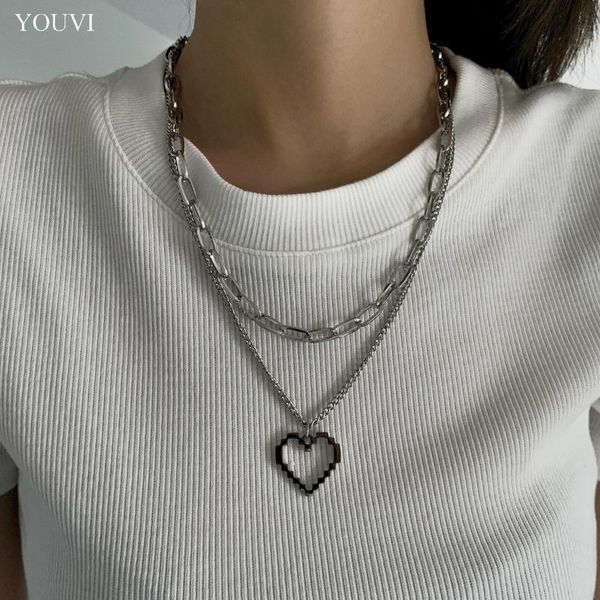 Ketten Youvi Edelstahl Kette Herz Anhänger Halskette für Frauen Trendy Schicht Liebe Männer Halsketten Paar Modeschmuck 2023