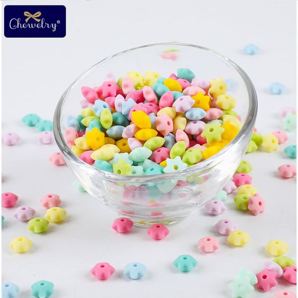 Massaggiagengive per bambini Giocattoli 50pcs 12mm Massaggiagengive in silicone Mini perline a stella a sei punte Tiny Rod DIY Nursing Ciuccio Collana con bracciale a catena Prodotto per bambini 230518