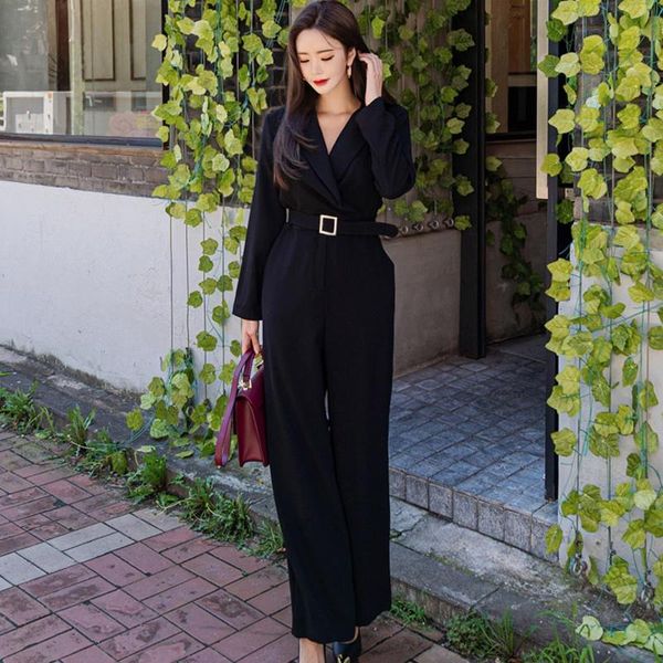 Женские комбинезоны снимают OL для женщин 2023 высокая талия черная повязка v Neck Korean Office Wear Fashion Bodysuit Bantsuit 5