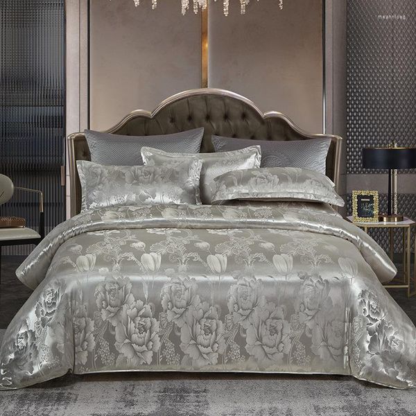 Bettwäsche-Sets, Satin-Jacquard-Bettwäsche-Set, luxuriöser Druck, Textil-Bettbezug, King-Size-Doppelbett, Tagesdecken, Bettwäsche und Kissenbezüge