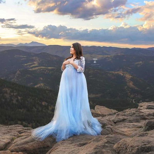 Häkeln Tulle Mutterschaftskleider Fotoshooting schwangere Frauen für Schwangerschaftsfotografie Langes Kleid R230519