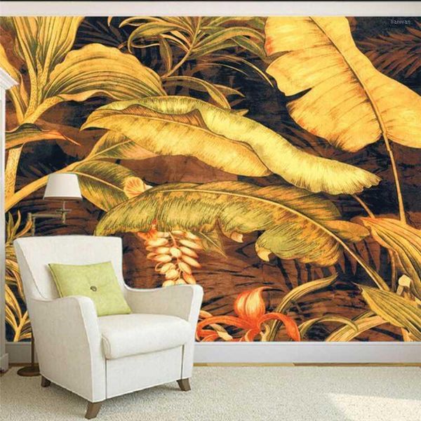 Papéis de parede Mural Papel Parede Papel de parede personalizado 3D Sudeste Asiático Asiático Folha de Banana Pintura Decorativa de TV PO POPAPELA1