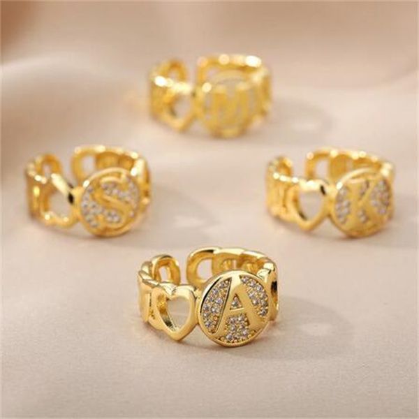 Zircone iniziale lettera cuore anelli per le donne anello aperto regolabile in acciaio inossidabile moda gioielli da sposa estetica anelli regalo GC2139