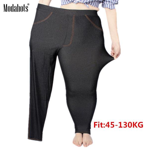 Leggings plus Größe Frauen Leggings 5xl Faux Denim Jeans Jeggings Legging großer schwarzer Stretch Dünne Sternhosen Hosen 2019 Frühling