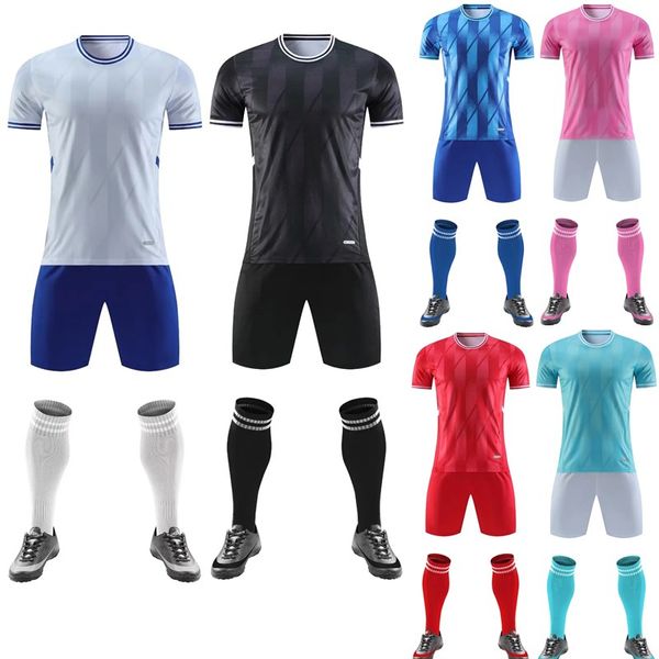 Koşu Setleri Özelleştirilmiş Çocuk Futbol Kiti Erkekler Futbol Takımı Jersey Dikey Şerit Spor Takımını Setler Hızlı kurutma kumaş üniforma 230518