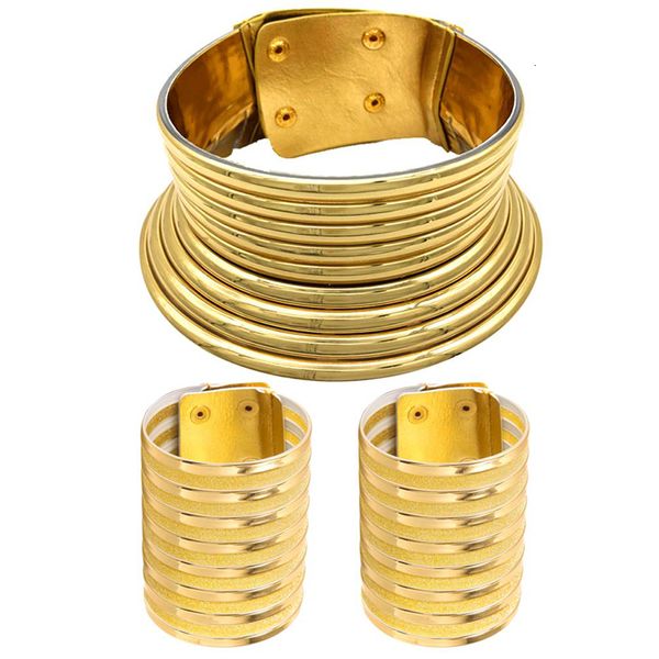 Chokers Mode Gold Farbe Leder Afrikanischen Schmuck Vintage Aussage Choker Halskette Anhänger Für Frauen Kragen Halskette Set 230518